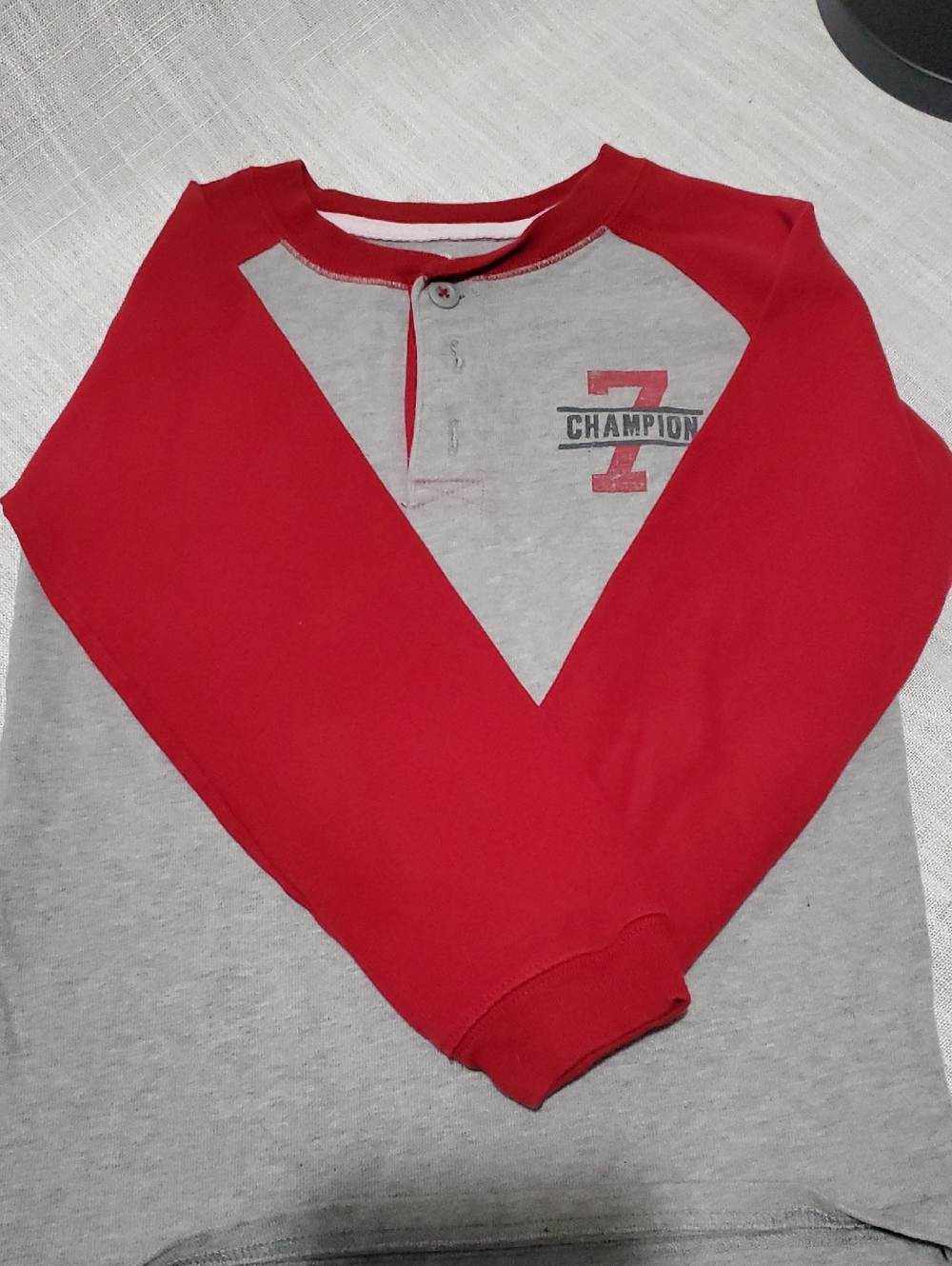 Carter's Kids Red & Gray Long Sleeve Henley Tee with 'Champion 7' Graphic